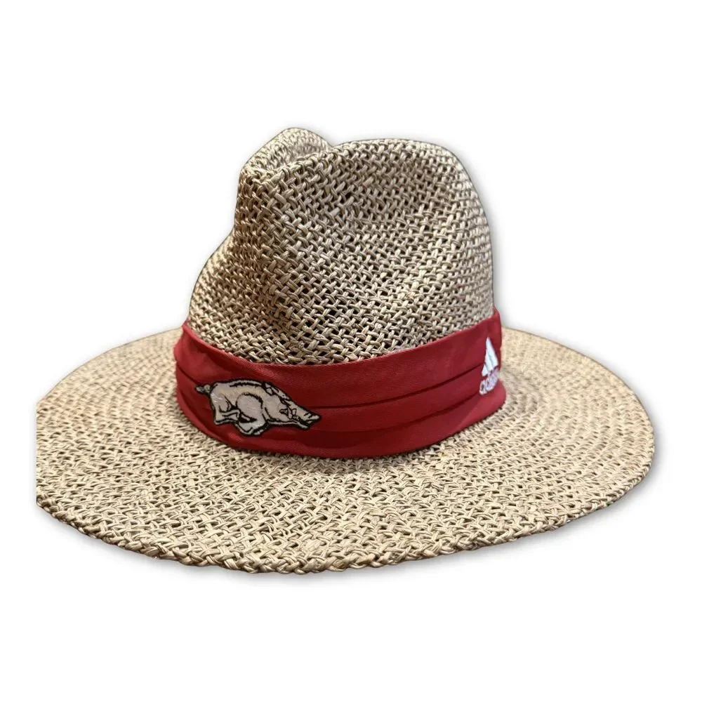 Adidas Arkansas Razorbacks Straw Hat Red Band Hog Logo NCAA One Size